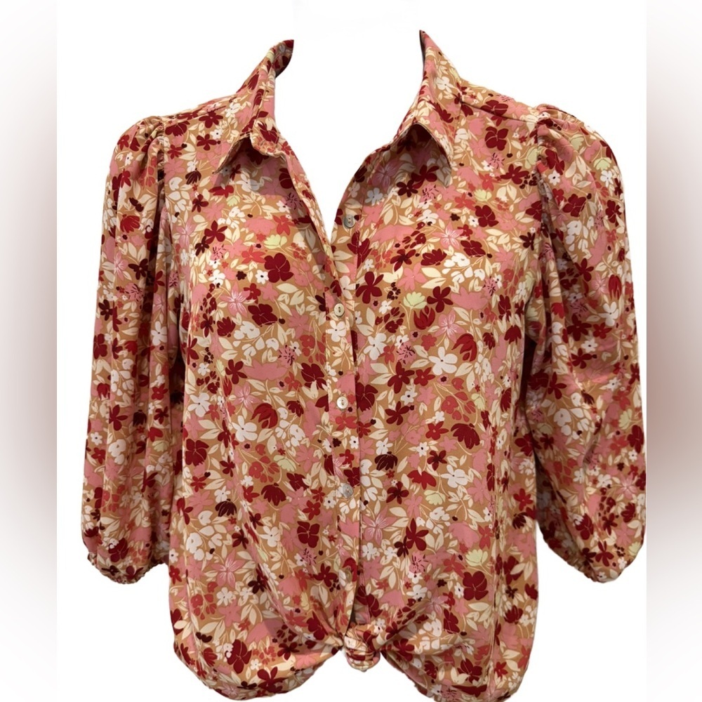 Nanette Lepore Red and Pink Floral Blouse - Picture 3 of 9